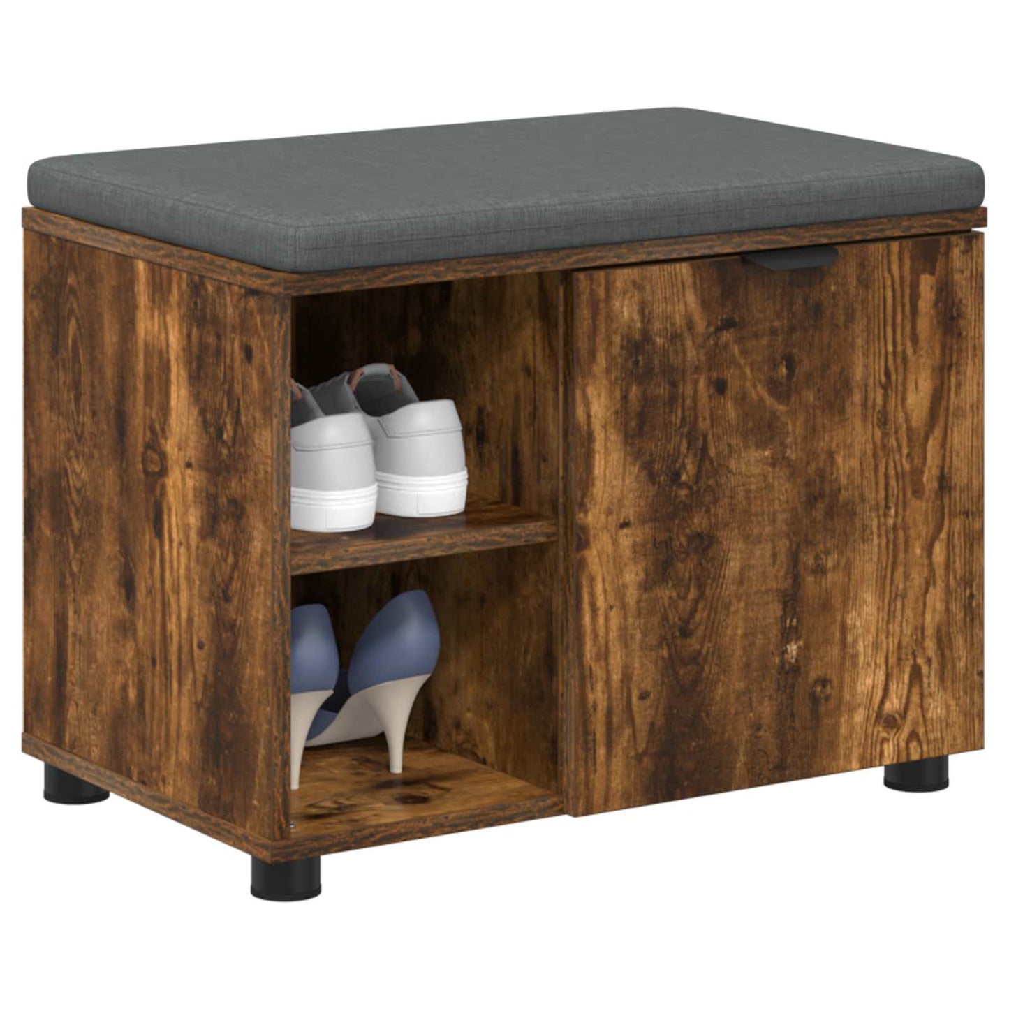 Hall Bench with Cushion with Shelf Smoked Oak 60 x 38 x 46 cm