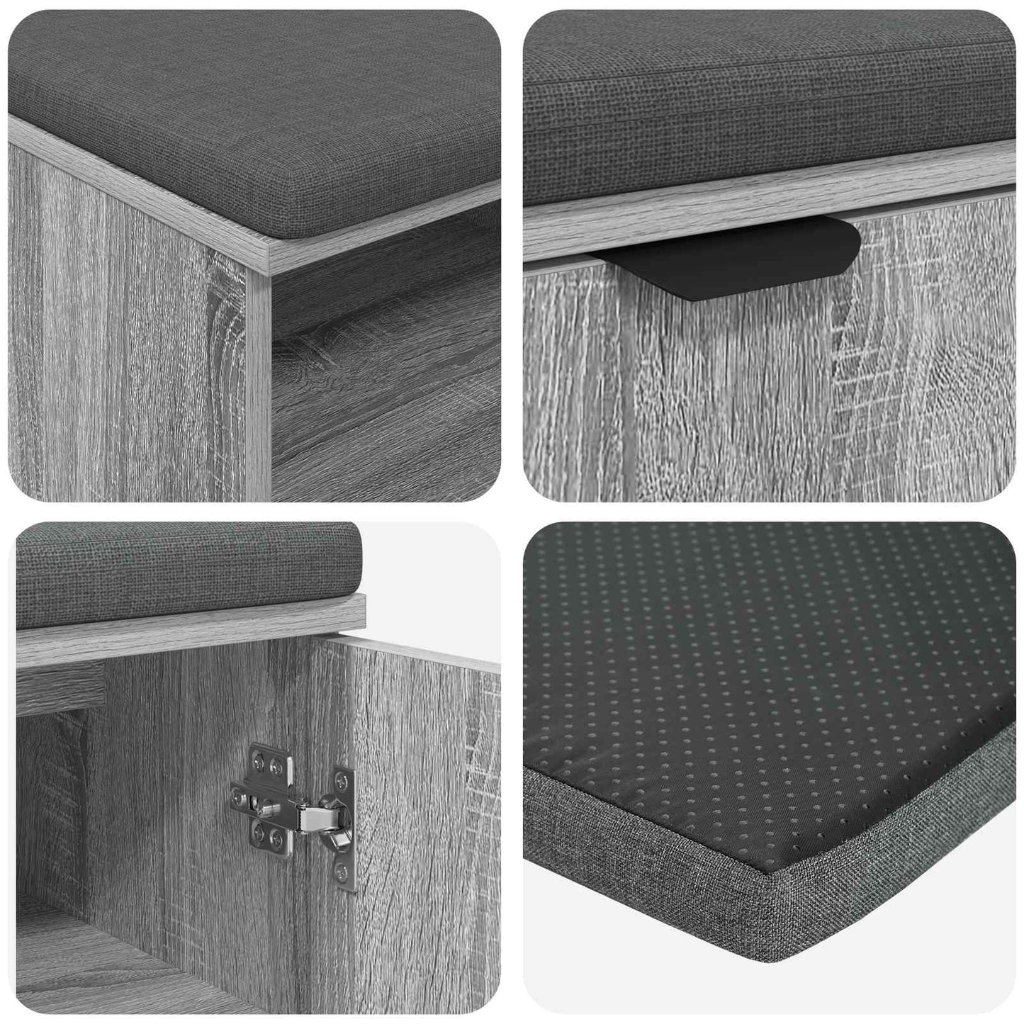 Hall Bench with Cushion with Shelf Grey Sonoma 60 x 38 x 46 cm
