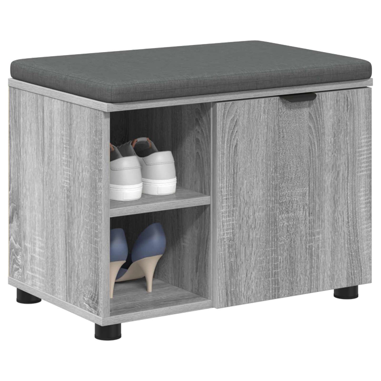 Hall Bench with Cushion with Shelf Grey Sonoma 60 x 38 x 46 cm