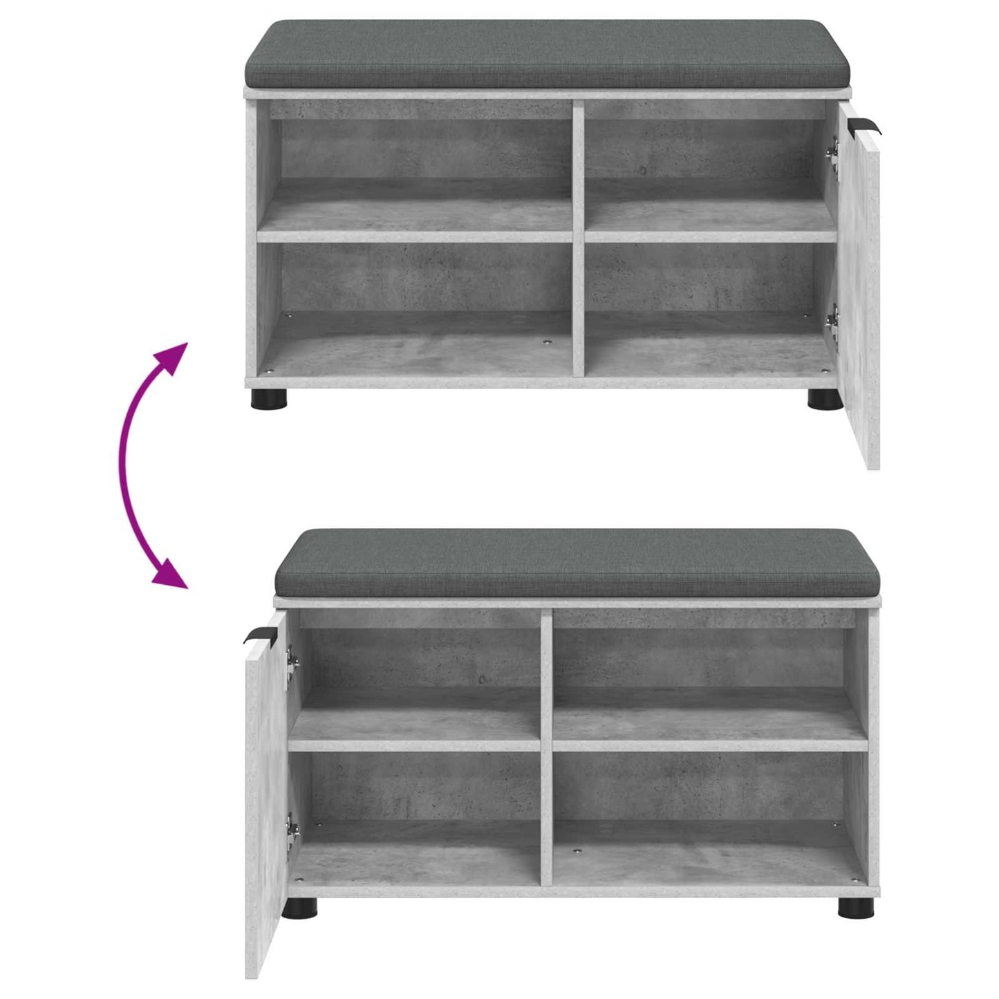 Hall Bench with Cushion with Door Concrete Grey 80 x 38 x 46 cm