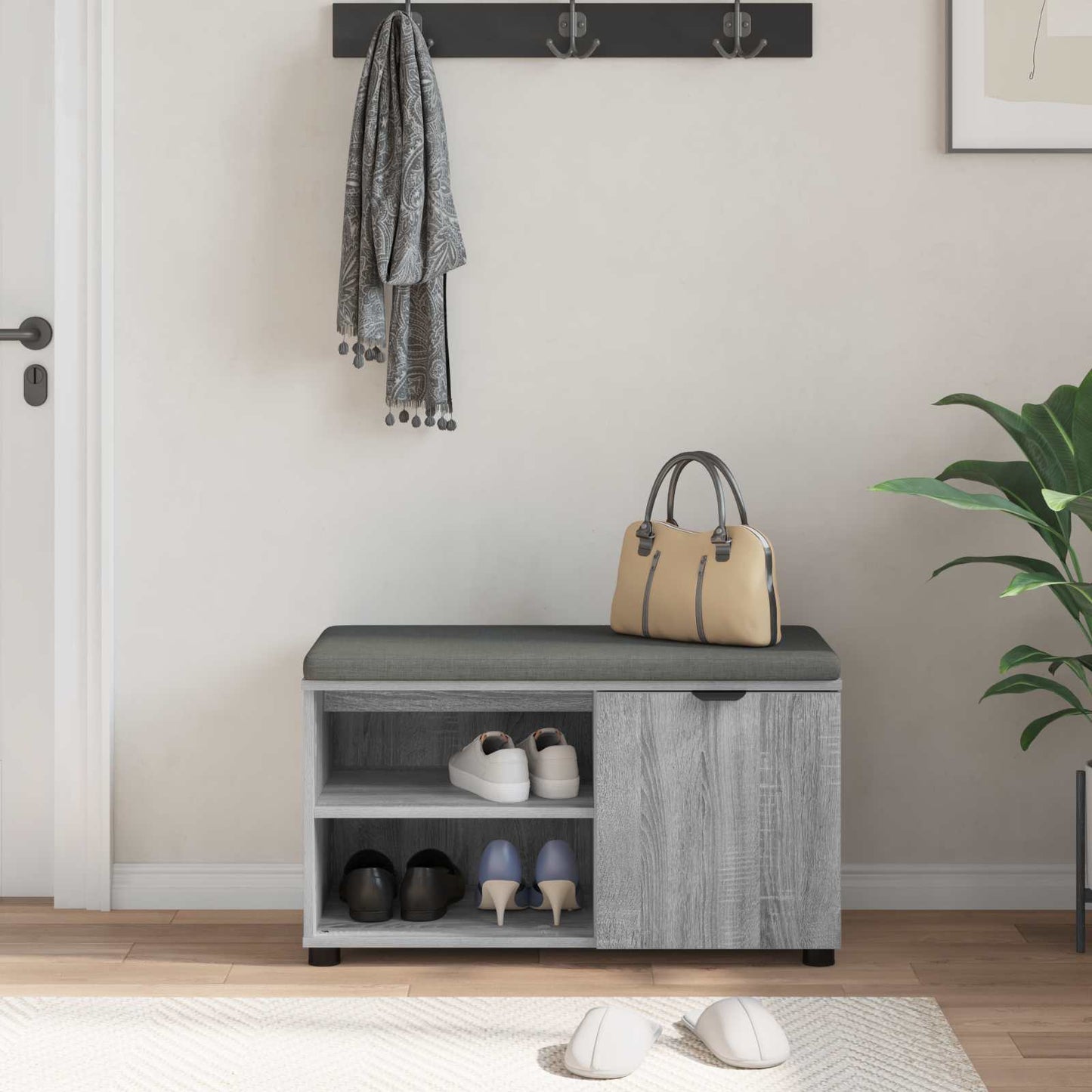 Hall Bench with Cushion with Shelf Grey Sonoma 80 x 38 x 46 cm