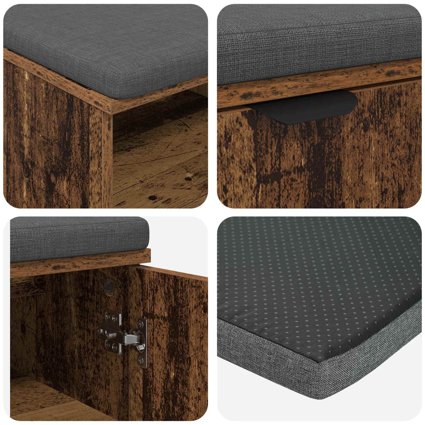 Hall Bench Old Wood 80 x 38 x 46 cm Engineered Wood and Fabric