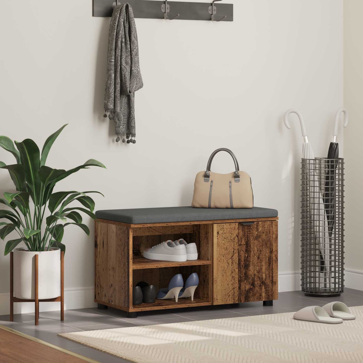 Hall Bench Old Wood 80 x 38 x 46 cm Engineered Wood and Fabric