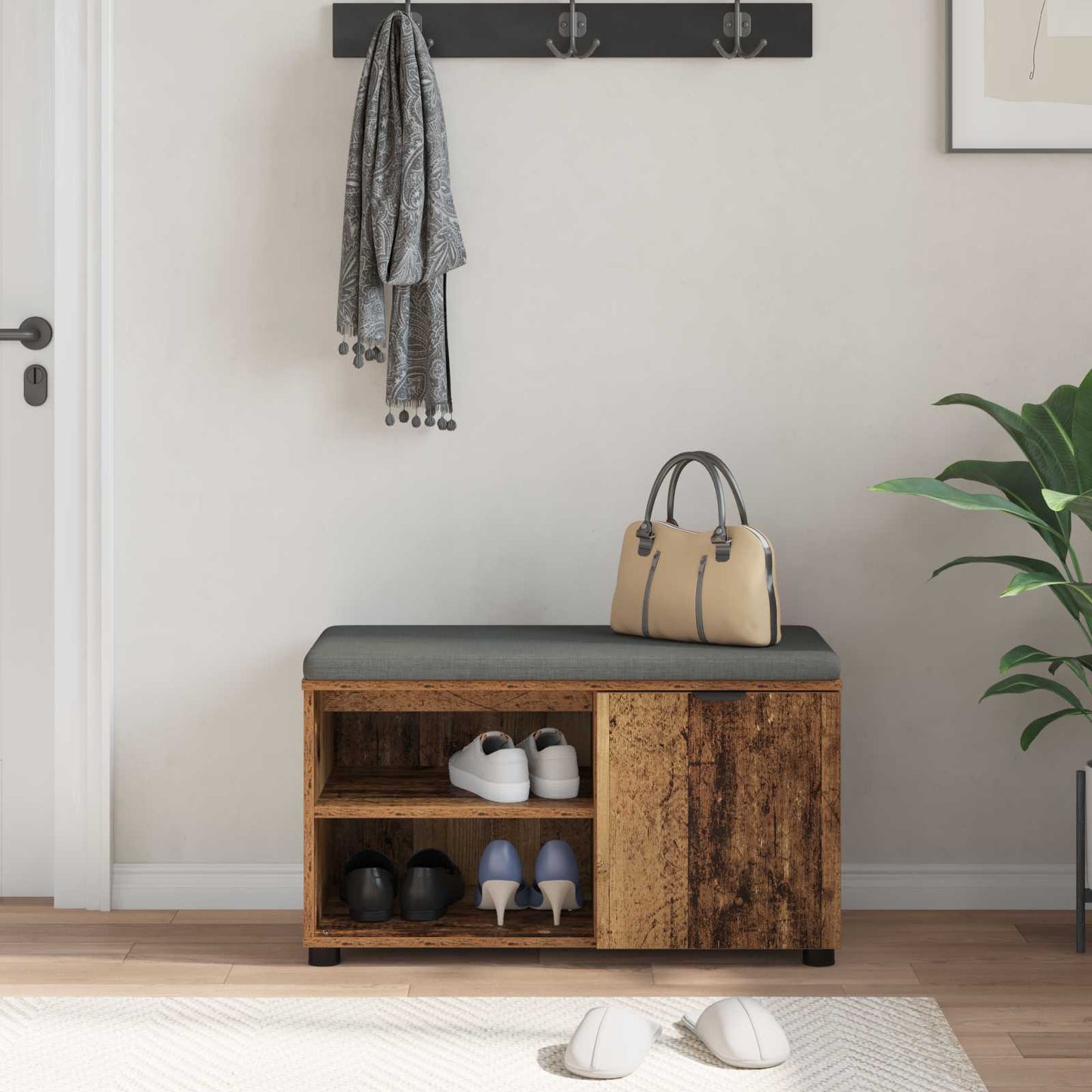 Hall Bench Old Wood 80 x 38 x 46 cm Engineered Wood and Fabric