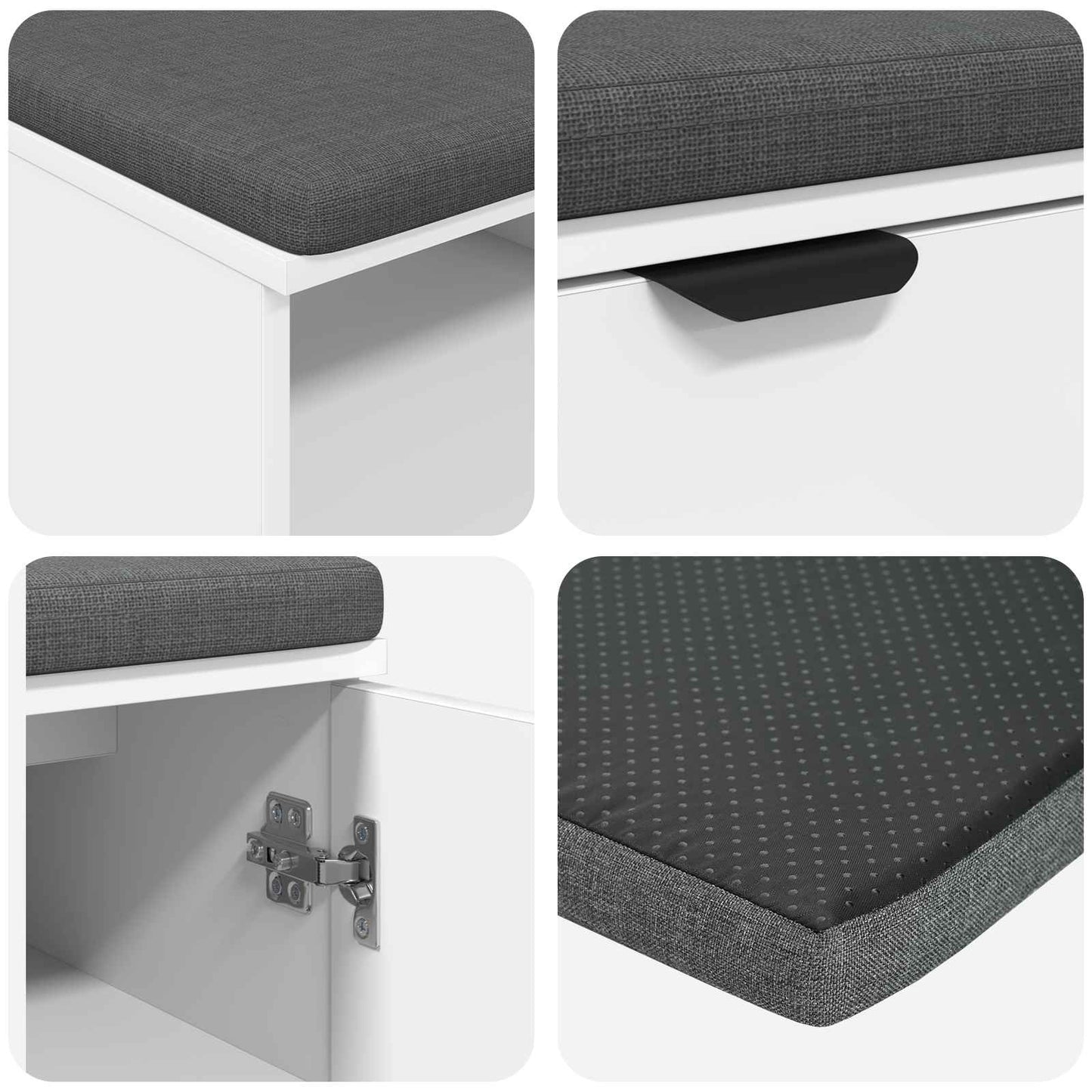 Hall Bench White 100 x 38 x 46 cm Engineered Wood and Fabric