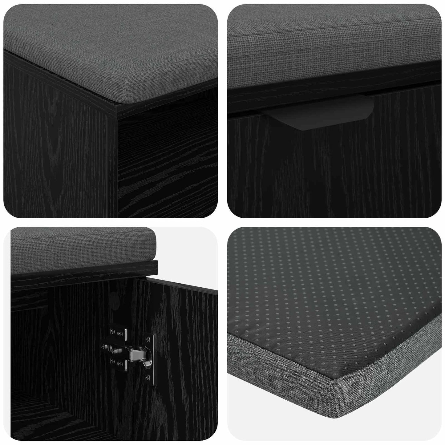 Hall Bench with Cushion with Shelf Black Oak 100 x 38 x 46 cm