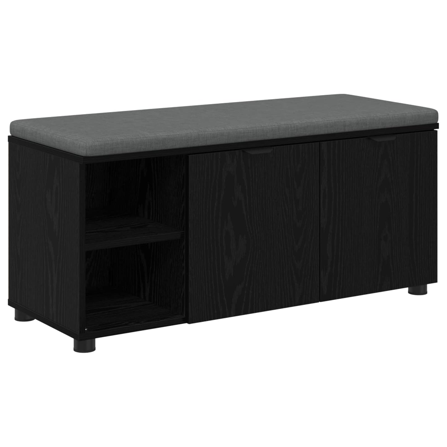 Hall Bench with Cushion with Shelf Black Oak 100 x 38 x 46 cm