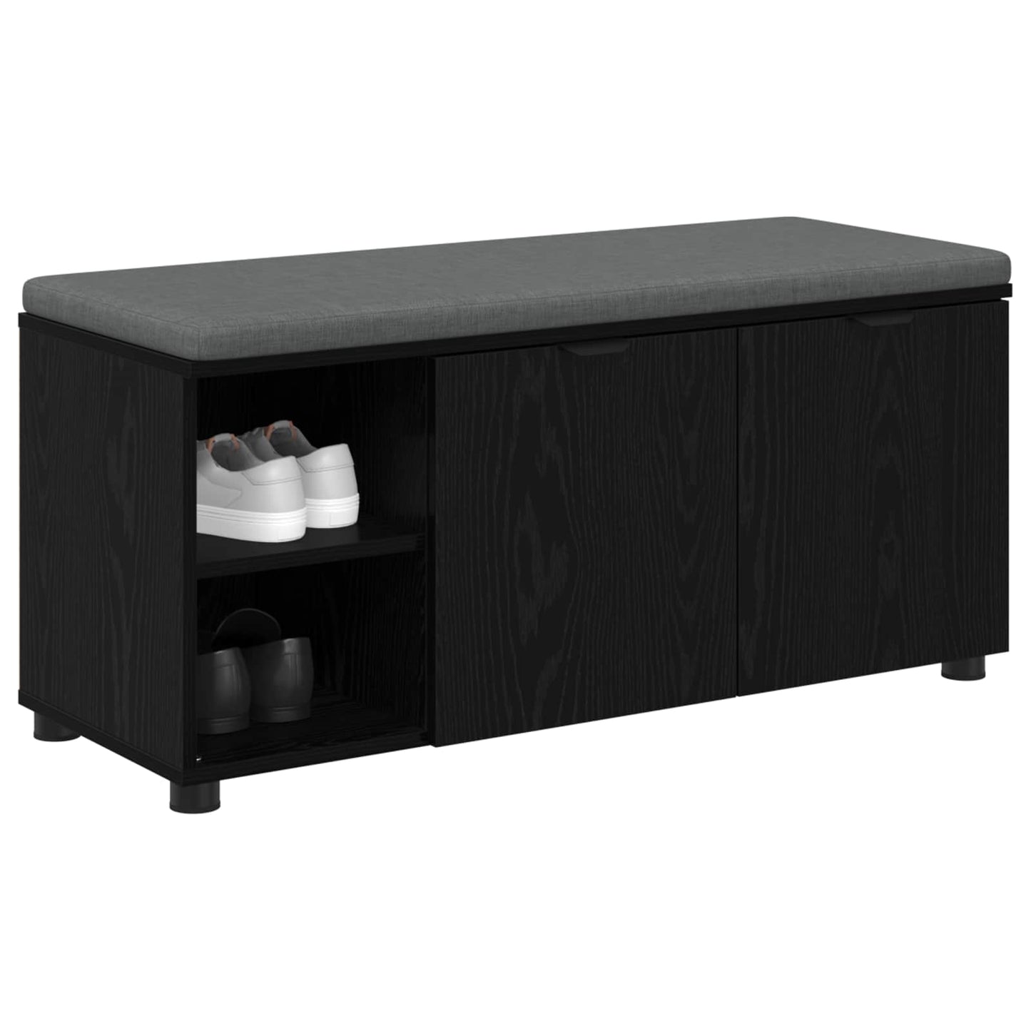Hall Bench with Cushion with Shelf Black Oak 100 x 38 x 46 cm