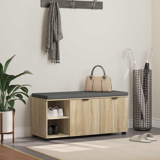 Hall Bench with Cushion with Shelf Sonoma Oak 100 x 38 x 46 cm