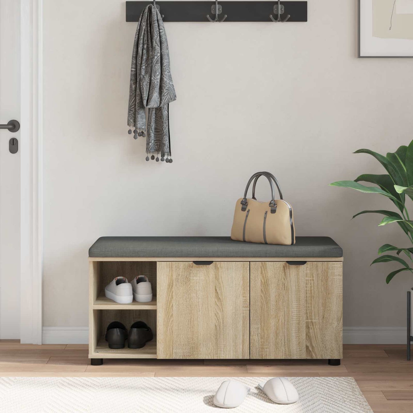 Hall Bench with Cushion with Shelf Sonoma Oak 100 x 38 x 46 cm