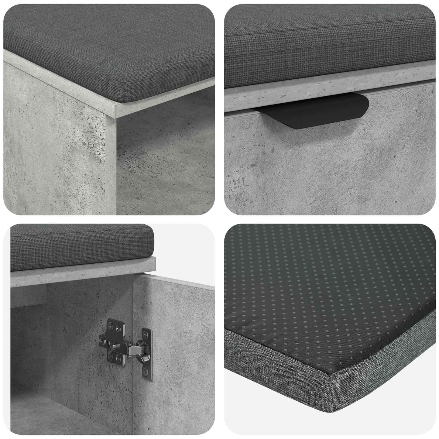 Hall Bench with Cushion Concrete Grey 100 x 38 x 46 cm