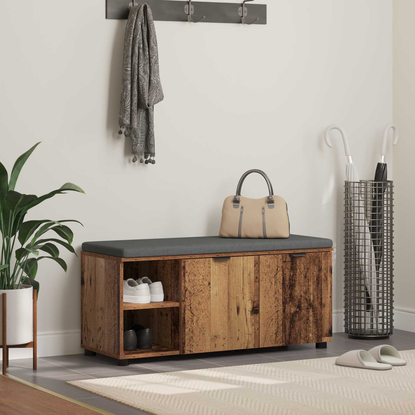 Hall Bench Old Wood 100 x 38 x 46 cm Engineered Wood and Fabric