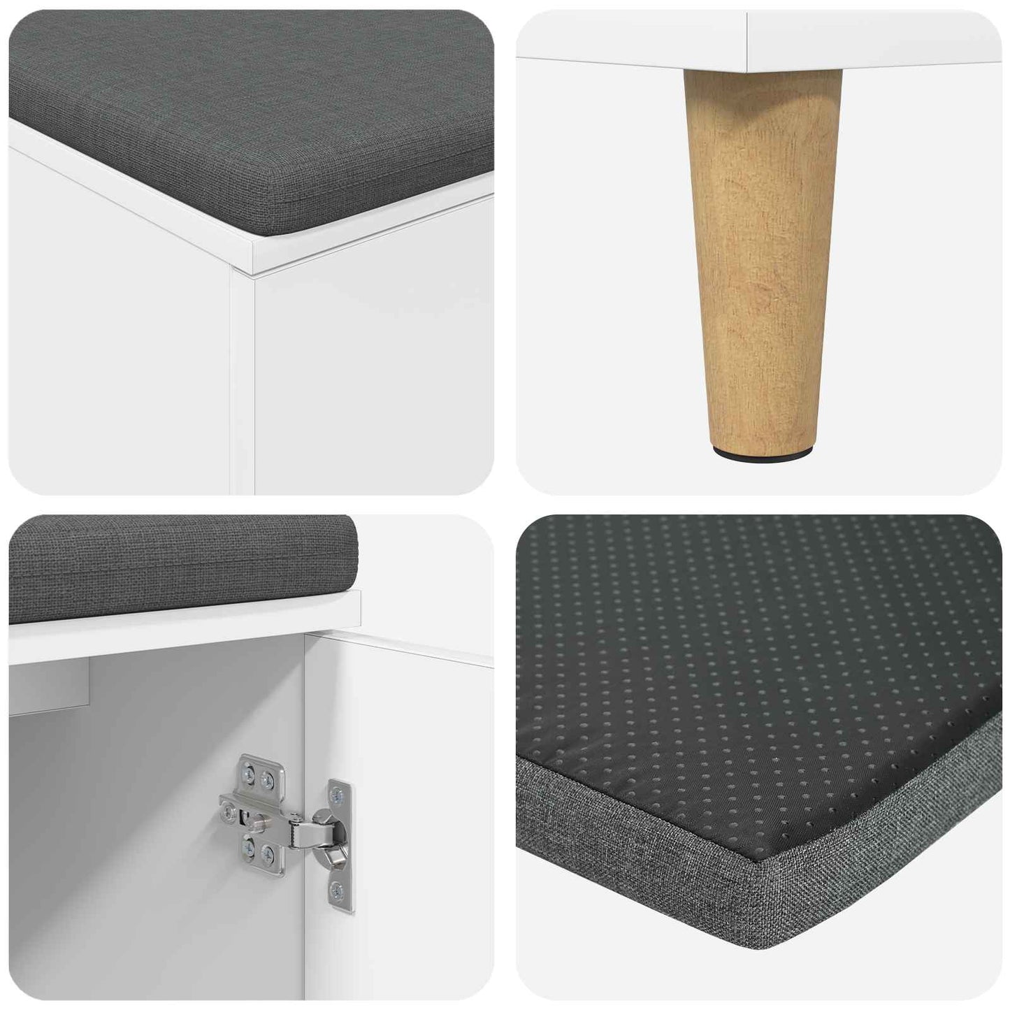 Hall Bench White 60 x 38 x 46 cm Engineered Wood and Fabric