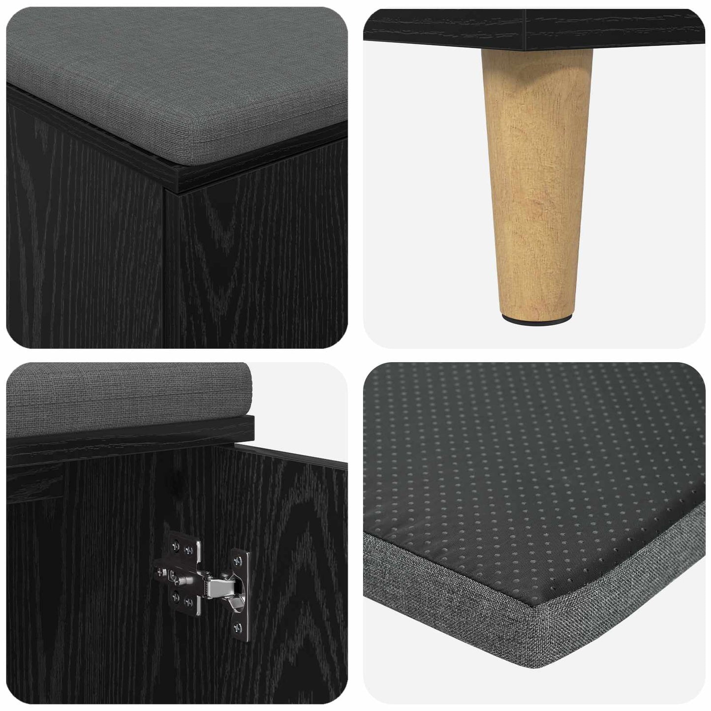 Hall Bench Black Oak 60 x 38 x 46 cm Engineered Wood and Fabric