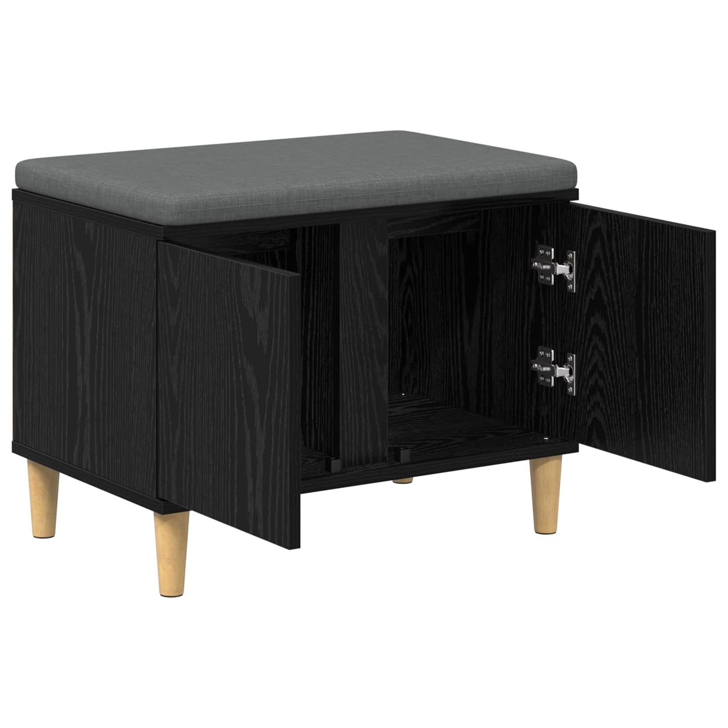 Hall Bench Black Oak 60 x 38 x 46 cm Engineered Wood and Fabric