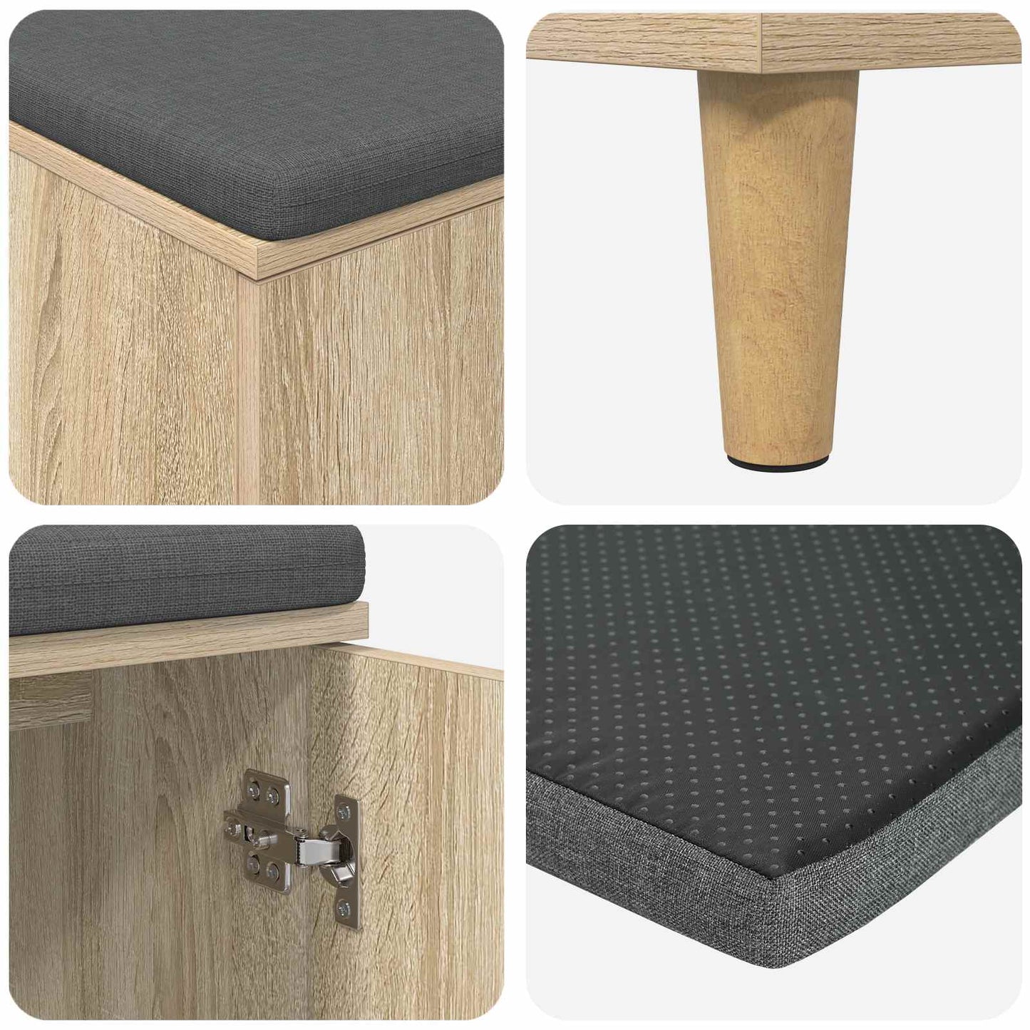 Hall Bench with Cushion with Storage Sonoma Oak 60 x 38 x 46 cm