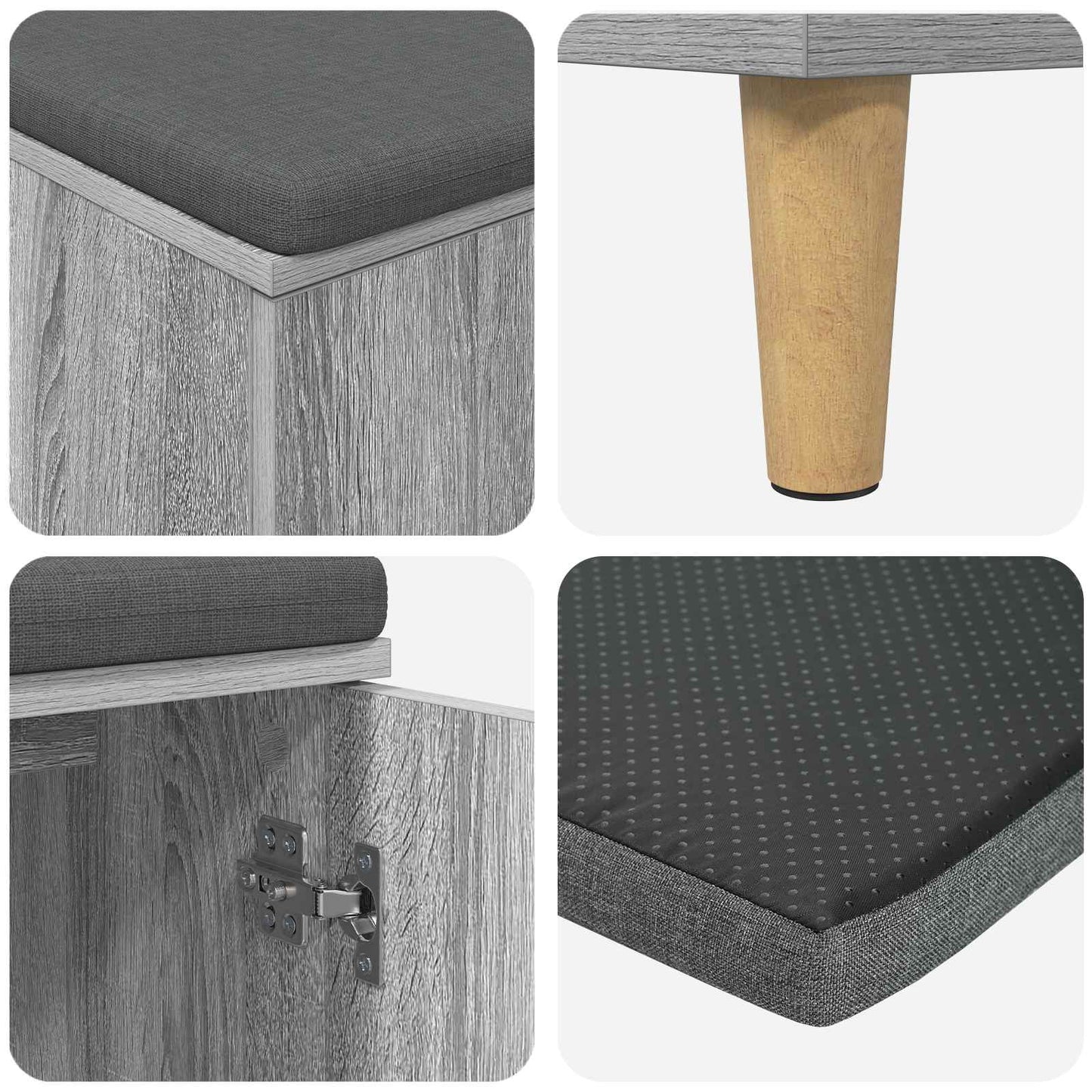 Hall Bench with Cushion with Door Grey Sonoma 60 x 38 x 46 cm