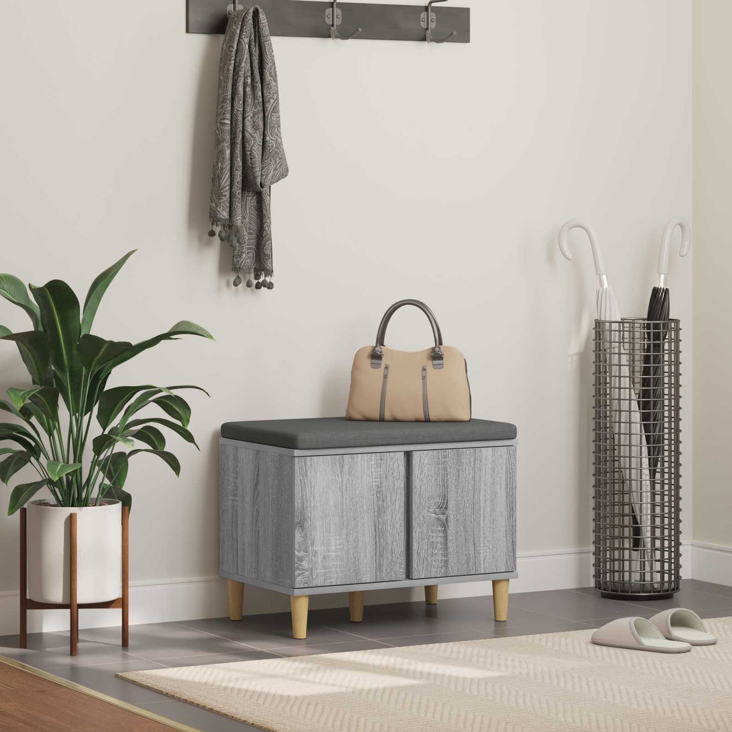 Hall Bench with Cushion with Door Grey Sonoma 60 x 38 x 46 cm