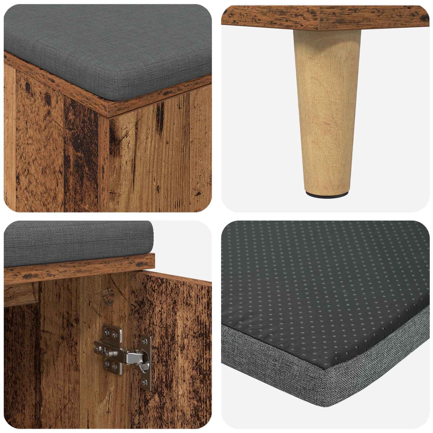 Hall Bench Old Wood 60 x 38 x 46 cm Engineered Wood and Fabric