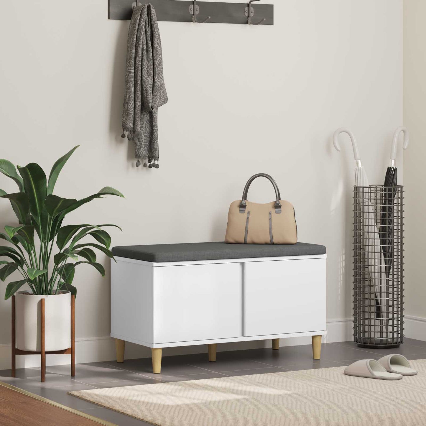 Hall Bench White 80 x 38 x 46 cm Engineered Wood and Fabric
