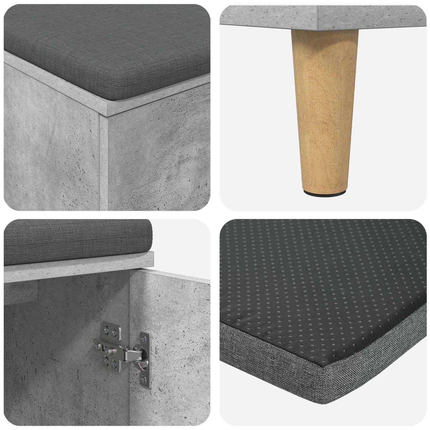 Hall Bench with Cushion with Door Concrete Grey 80 x 38 x 46 cm