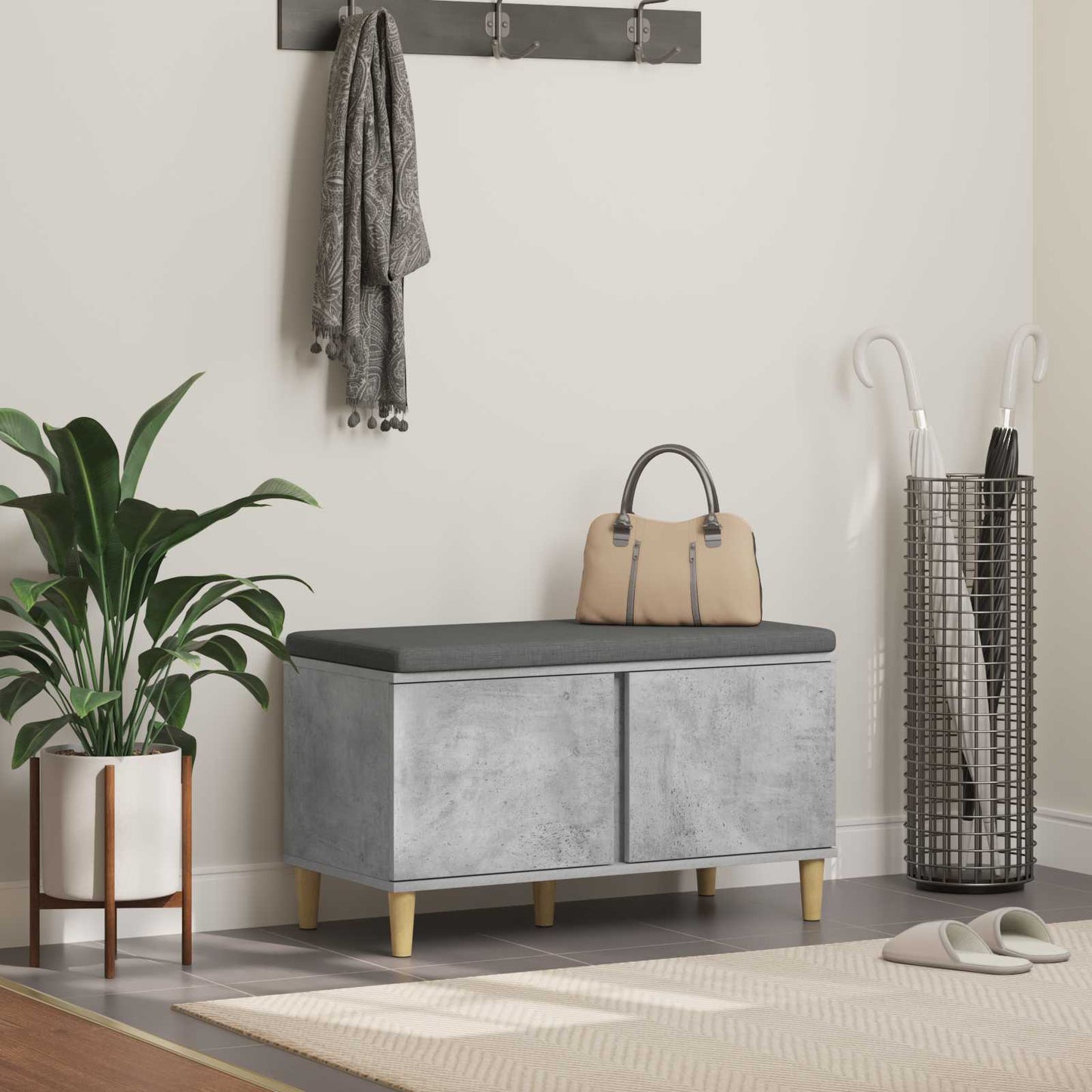 Hall Bench with Cushion with Door Concrete Grey 80 x 38 x 46 cm