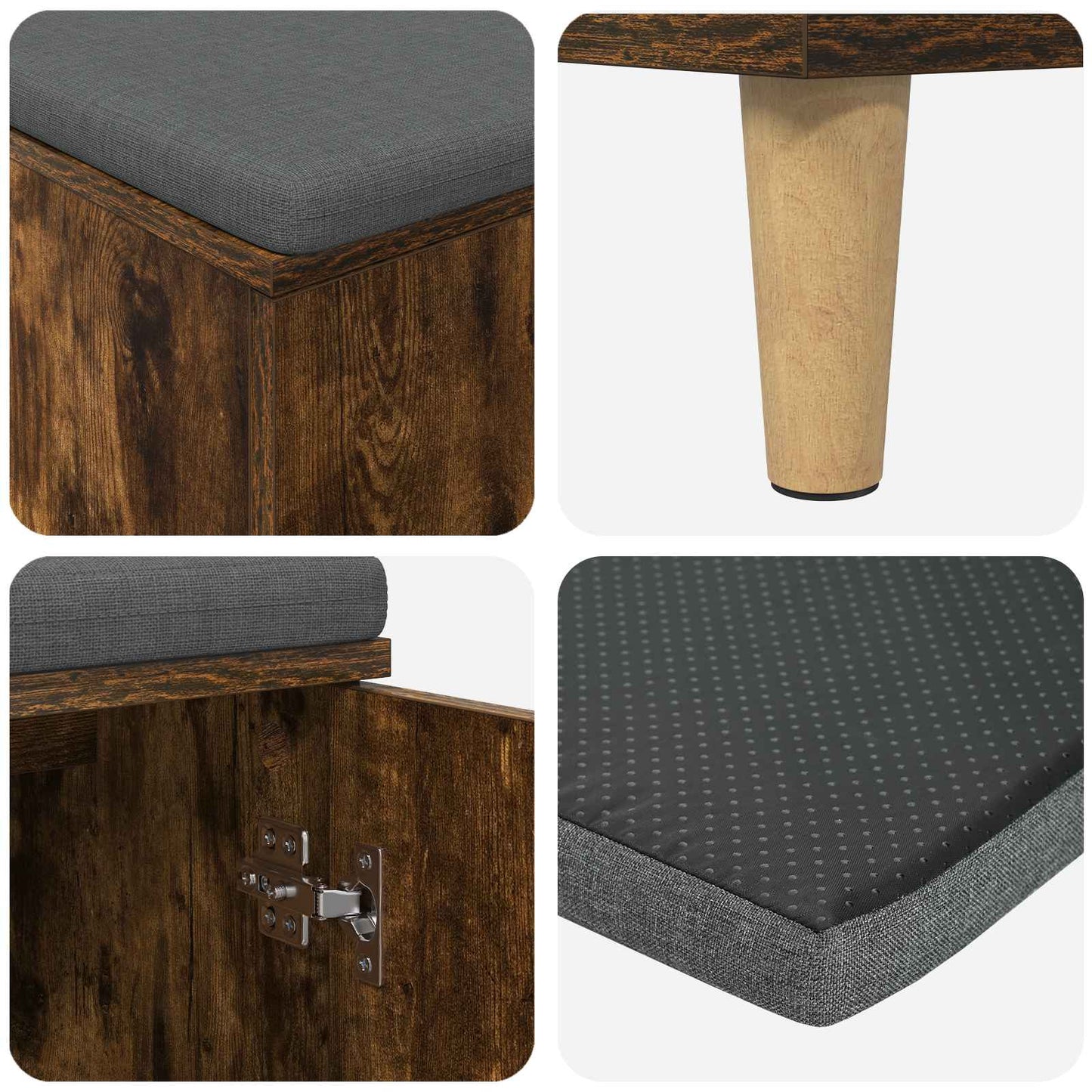 Hall Bench with Cushion with Storage Smoked Oak 80 x 38 x 46 cm