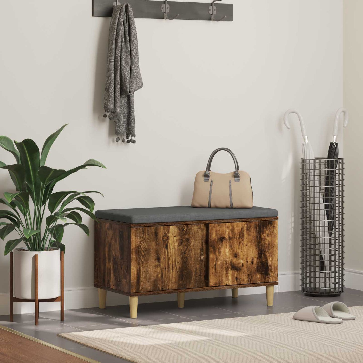 Hall Bench with Cushion with Storage Smoked Oak 80 x 38 x 46 cm