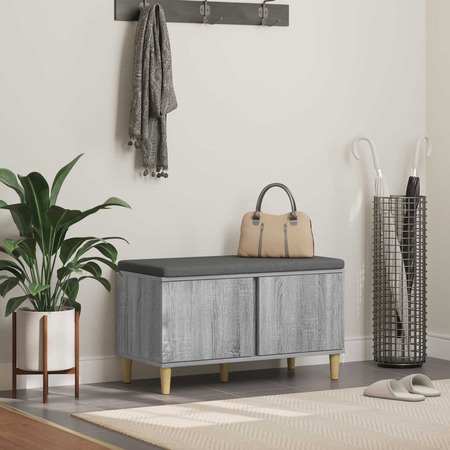 Hall Bench with Cushion with Door Grey Sonoma 80 x 38 x 46 cm