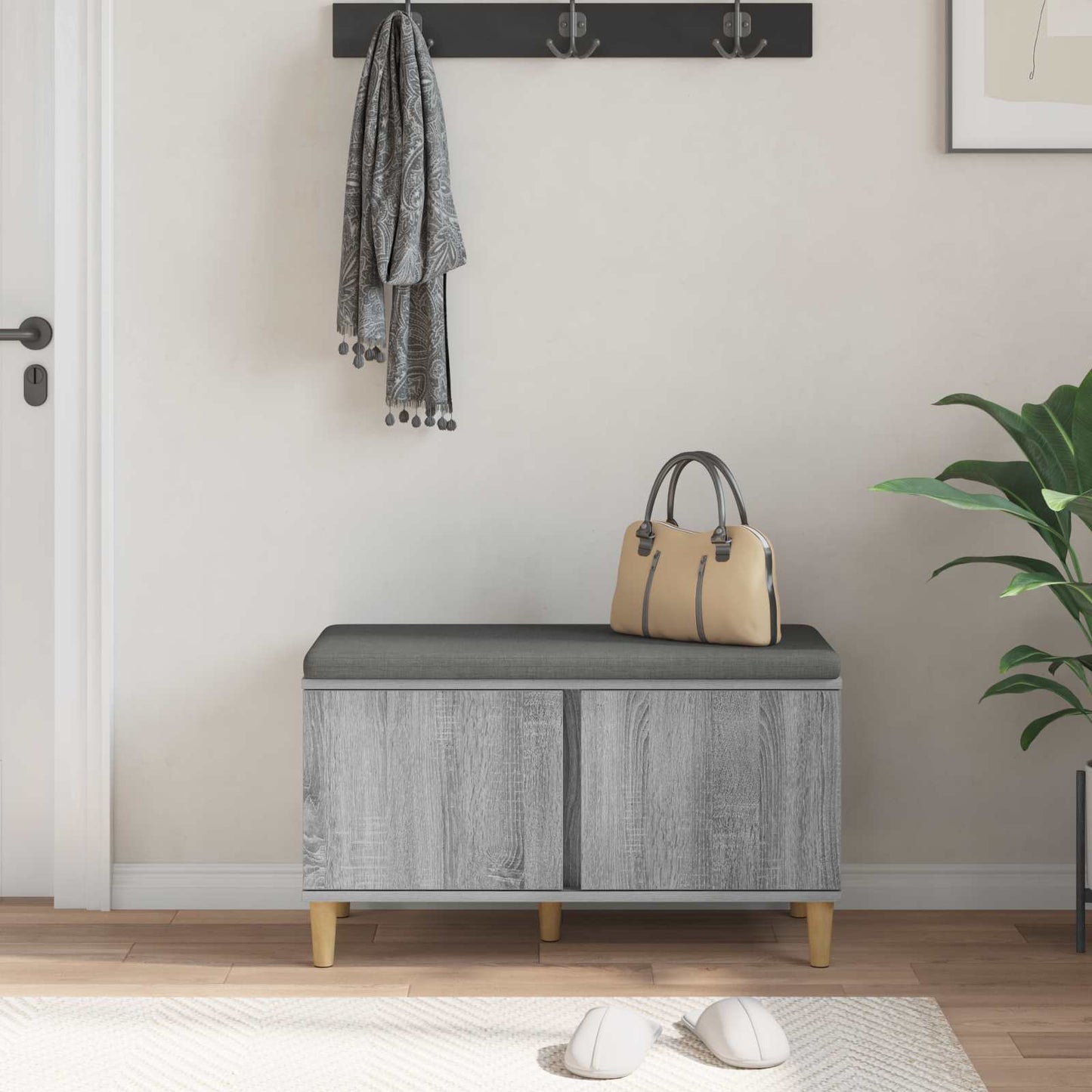 Hall Bench with Cushion with Door Grey Sonoma 80 x 38 x 46 cm