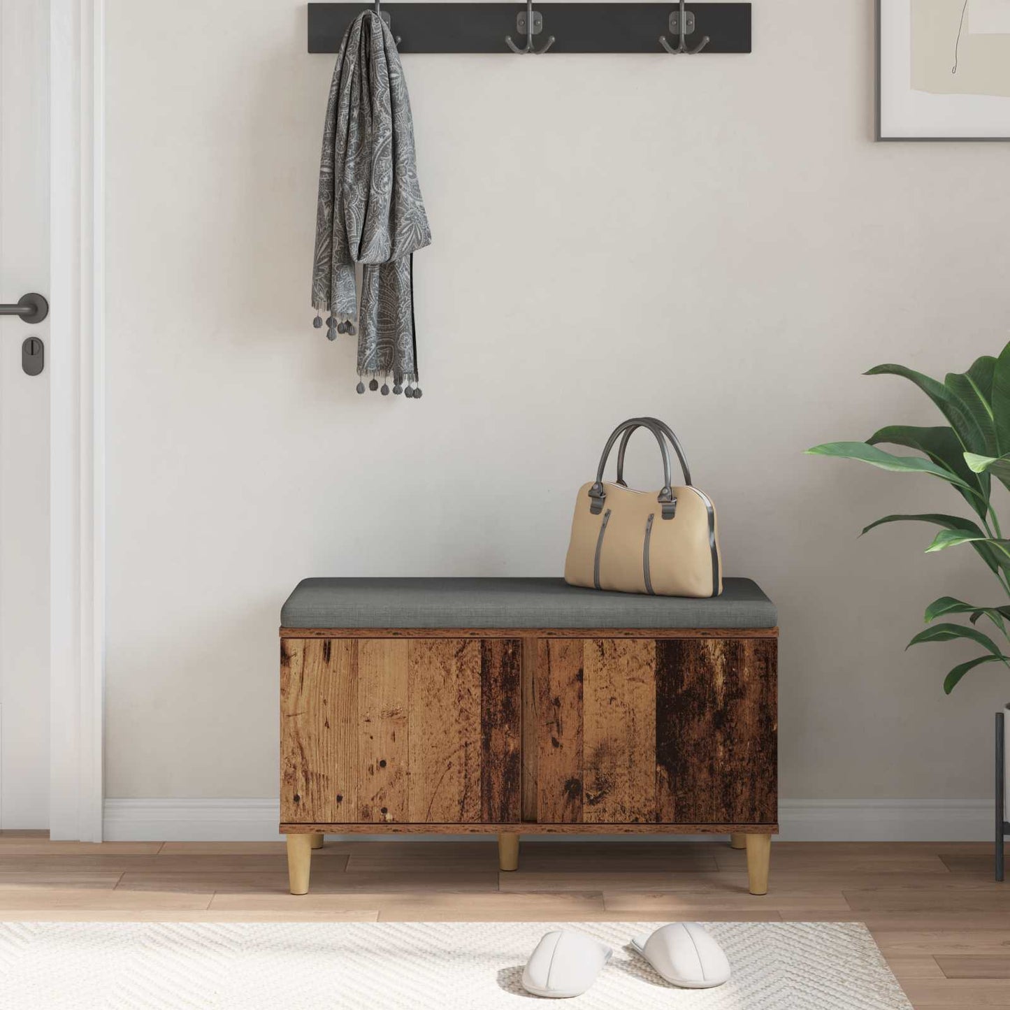 Hall Bench Old Wood 80 x 38 x 46 cm Engineered Wood and Fabric