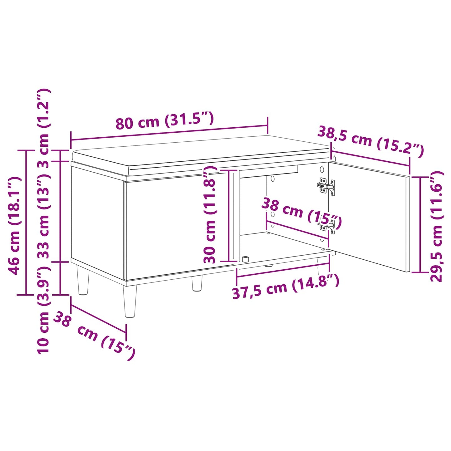 Hall Bench Old Wood 80 x 38 x 46 cm Engineered Wood and Fabric