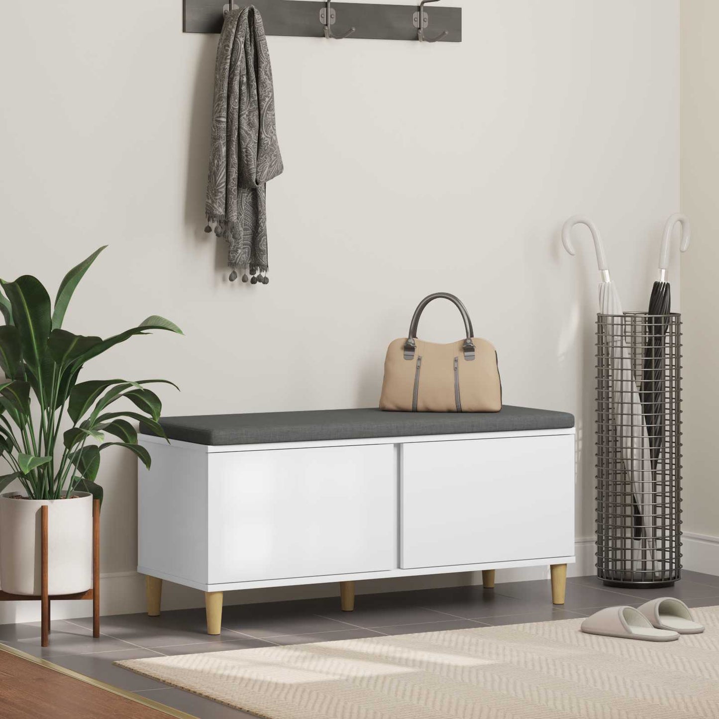 Hall Bench White 100 x 38 x 46 cm Engineered Wood and Fabric