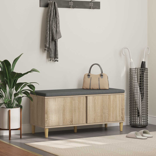 Hall Bench with Cushion with Door Sonoma Oak 100 x 38 x 46 cm