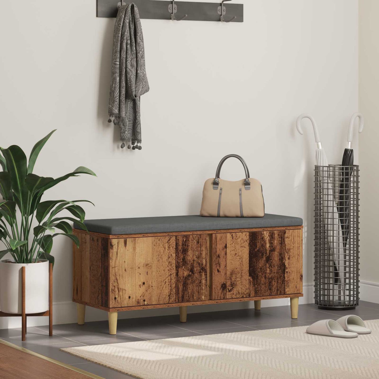 Hall Bench Old Wood 100 x 38 x 46 cm Engineered Wood and Fabric