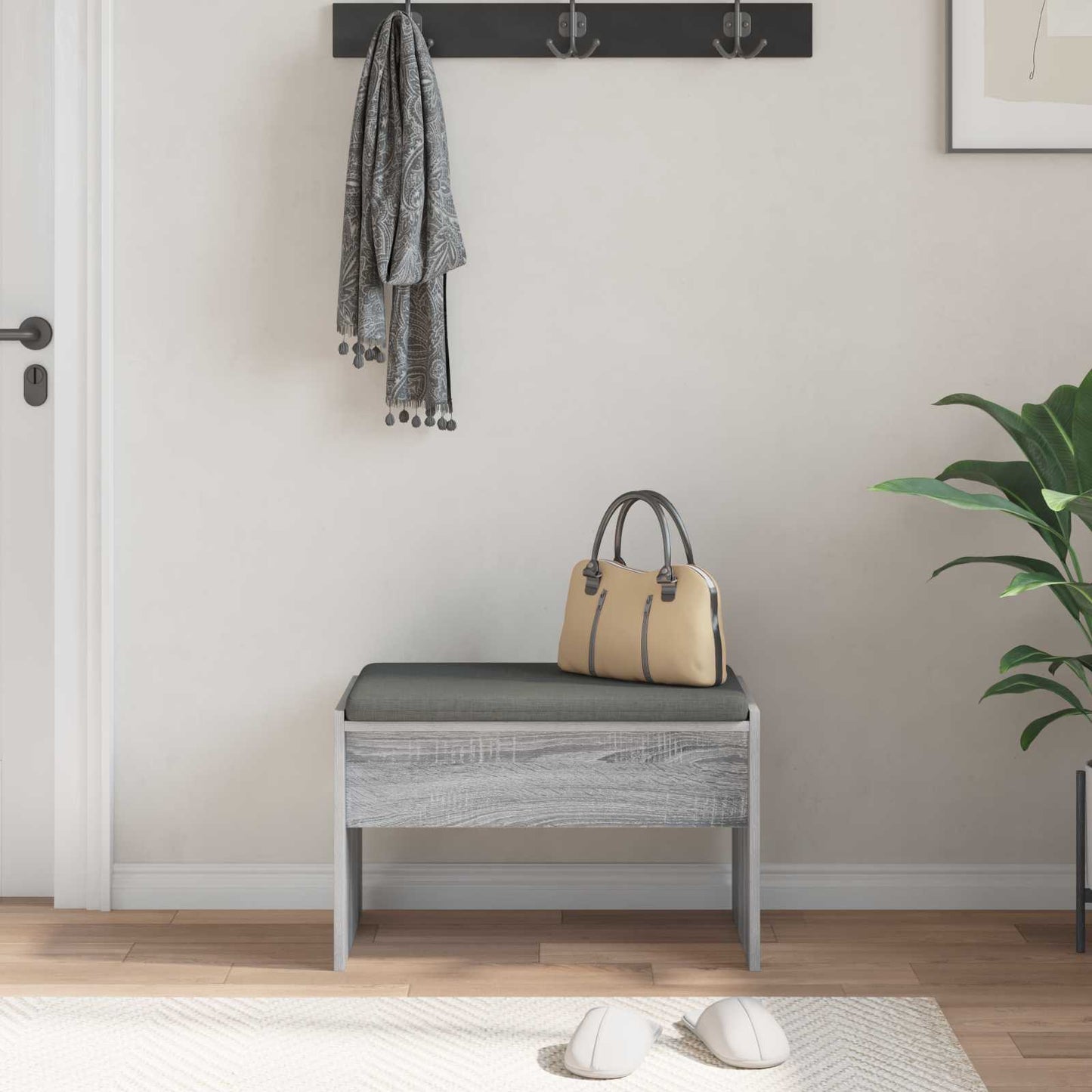 Hall Bench with Cushion Grey Sonoma 63 x 38 x 40 cm