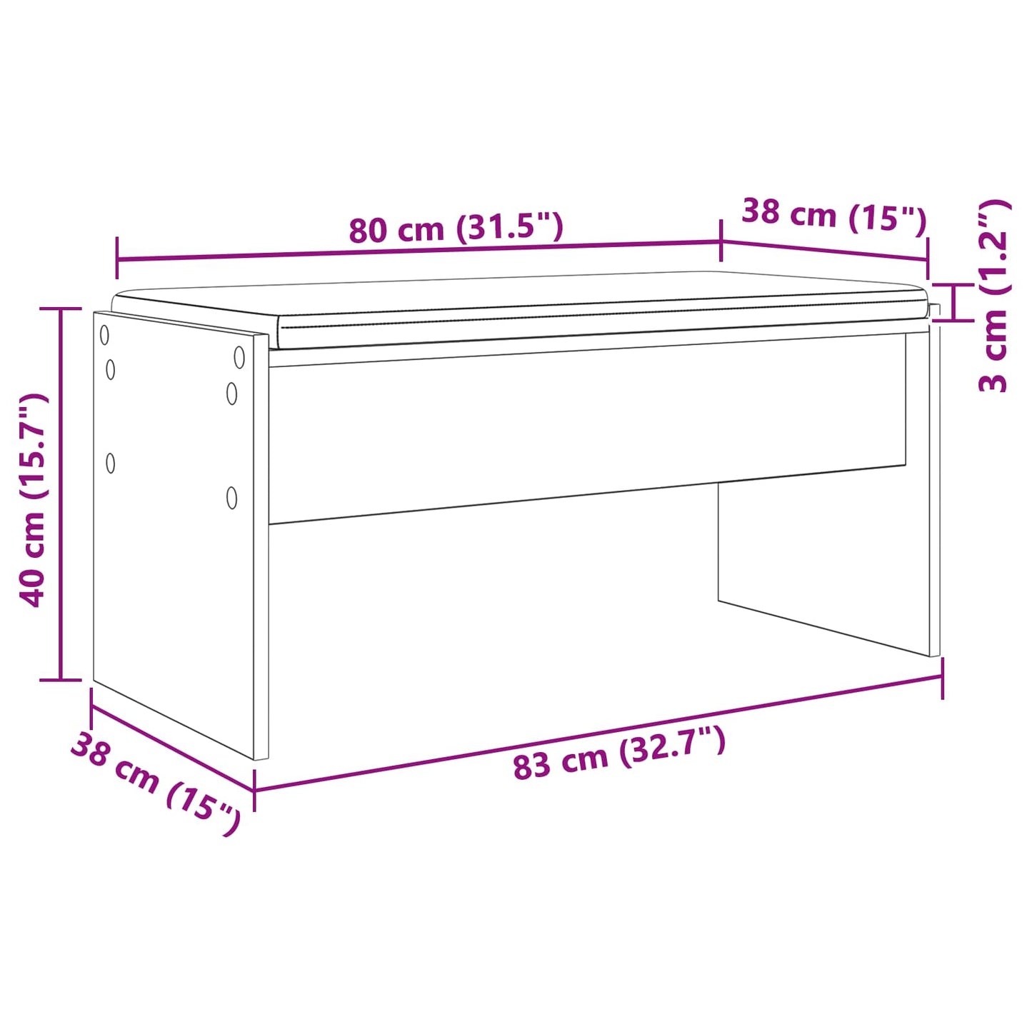Hall Bench with Cushion White 83 x 38 x 40 cm