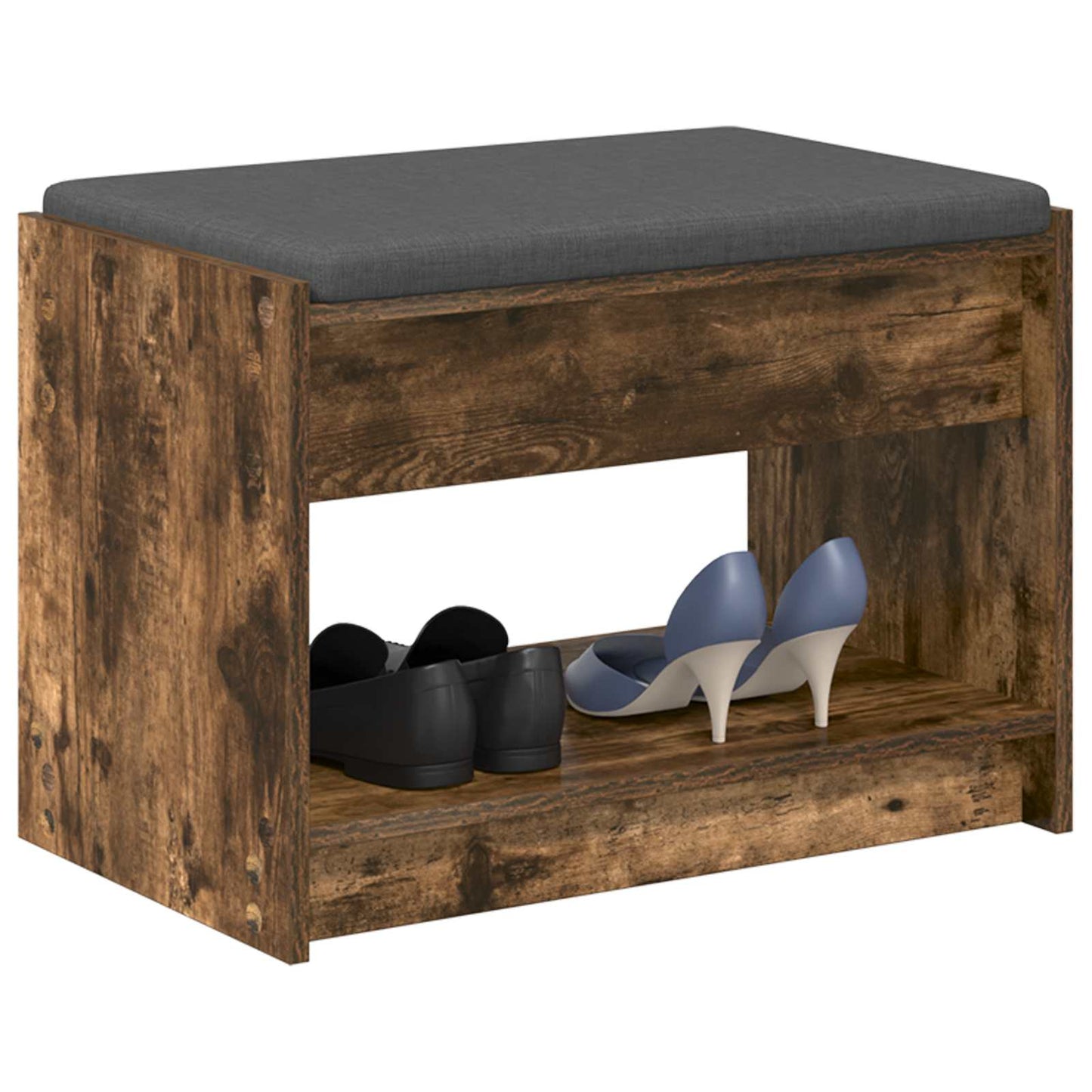 Hall Bench with Cushion with Shelf Smoked Oak 63 x 38 x 45 cm
