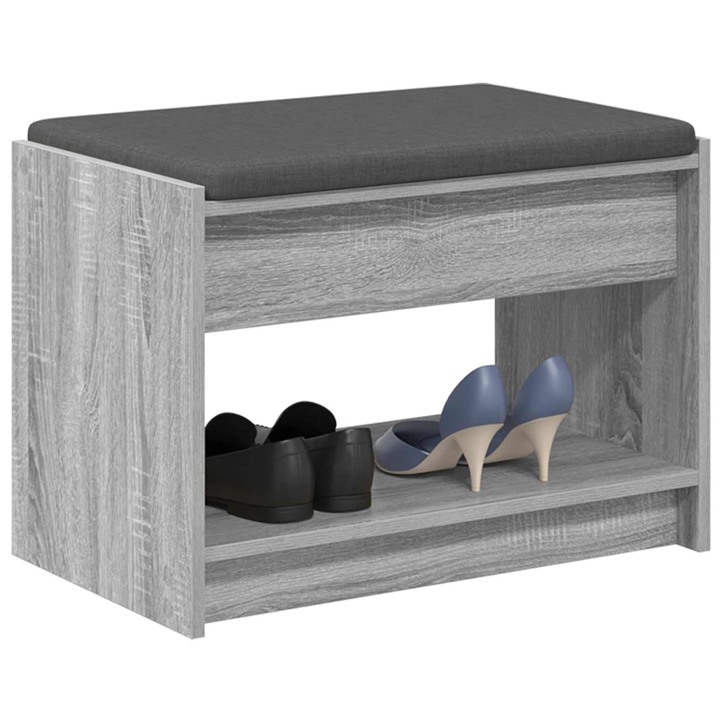 Hall Bench with Cushion with Shelf Grey Sonoma 63 x 38 x 45 cm