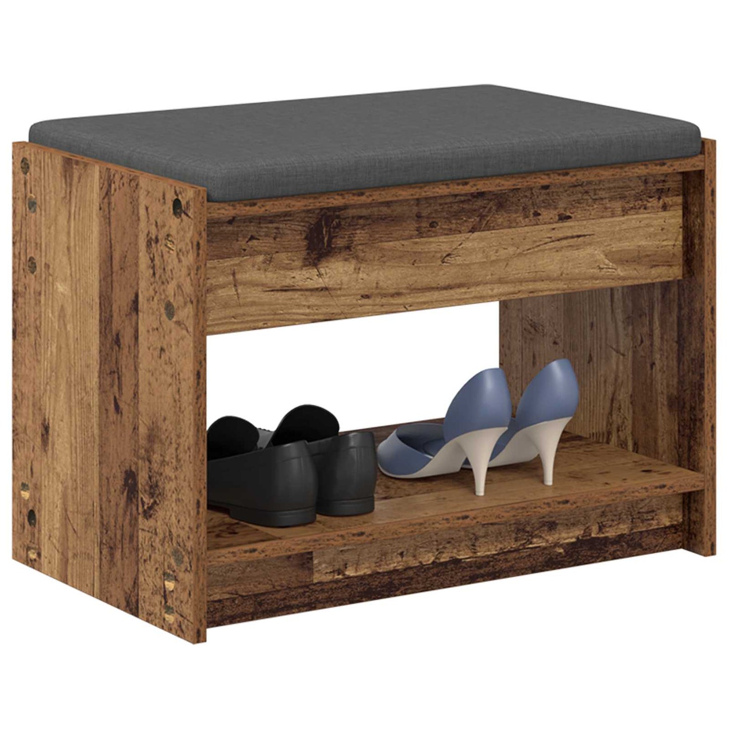 Hall Bench Old Wood 63 x 38 x 45 cm Engineered Wood and Fabric