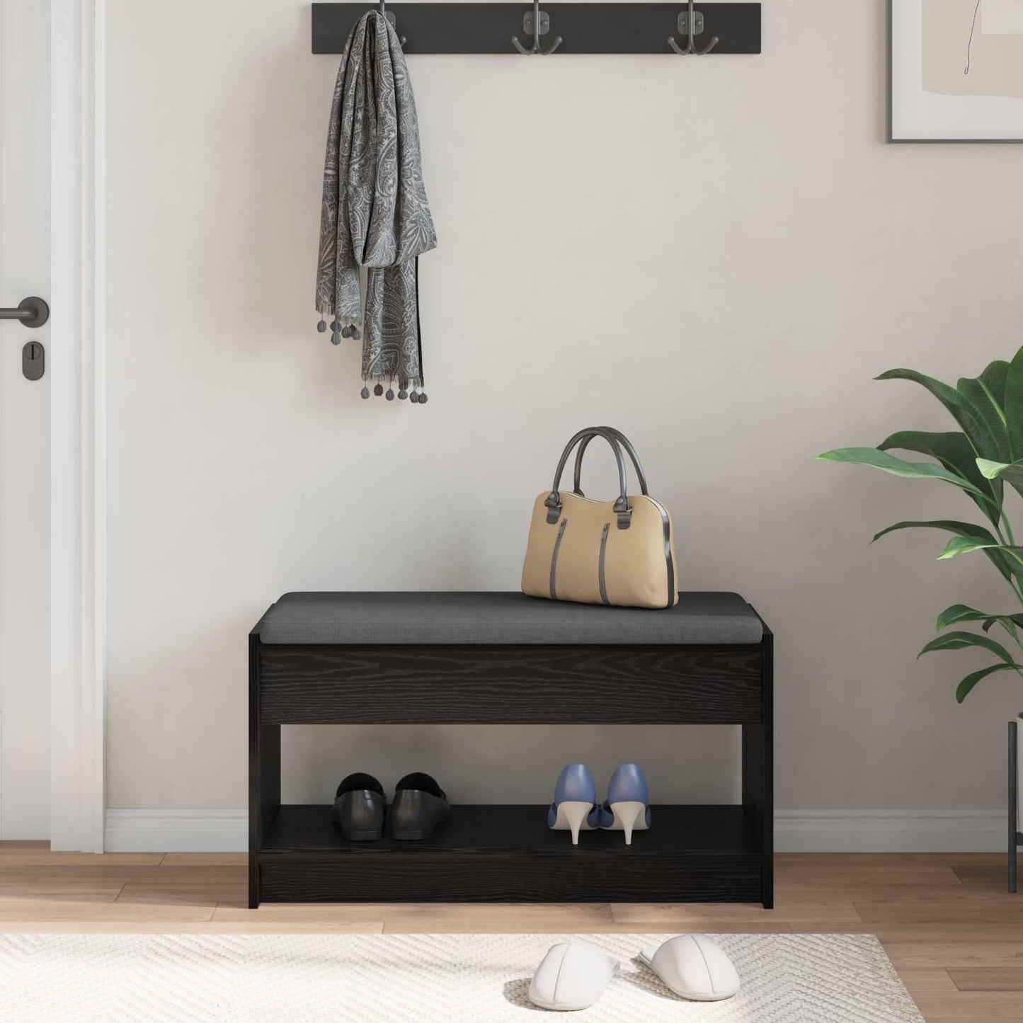 Hall Bench Black Oak 83 x 38 x 45 cm Engineered Wood and Fabric
