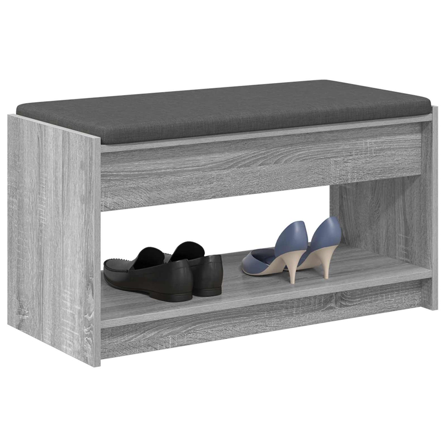 Hall Bench with Cushion with Shelf Grey Sonoma 83 x 38 x 45 cm