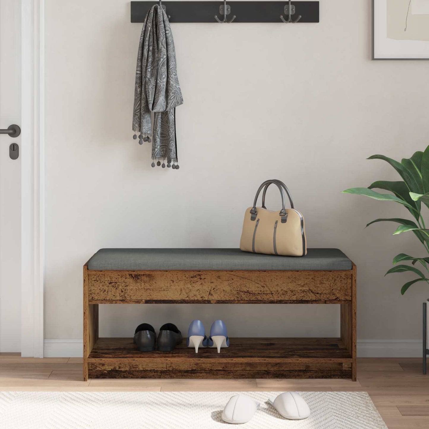 Hall Bench Old Wood 103 x 38 x 45 cm Engineered Wood and Fabric