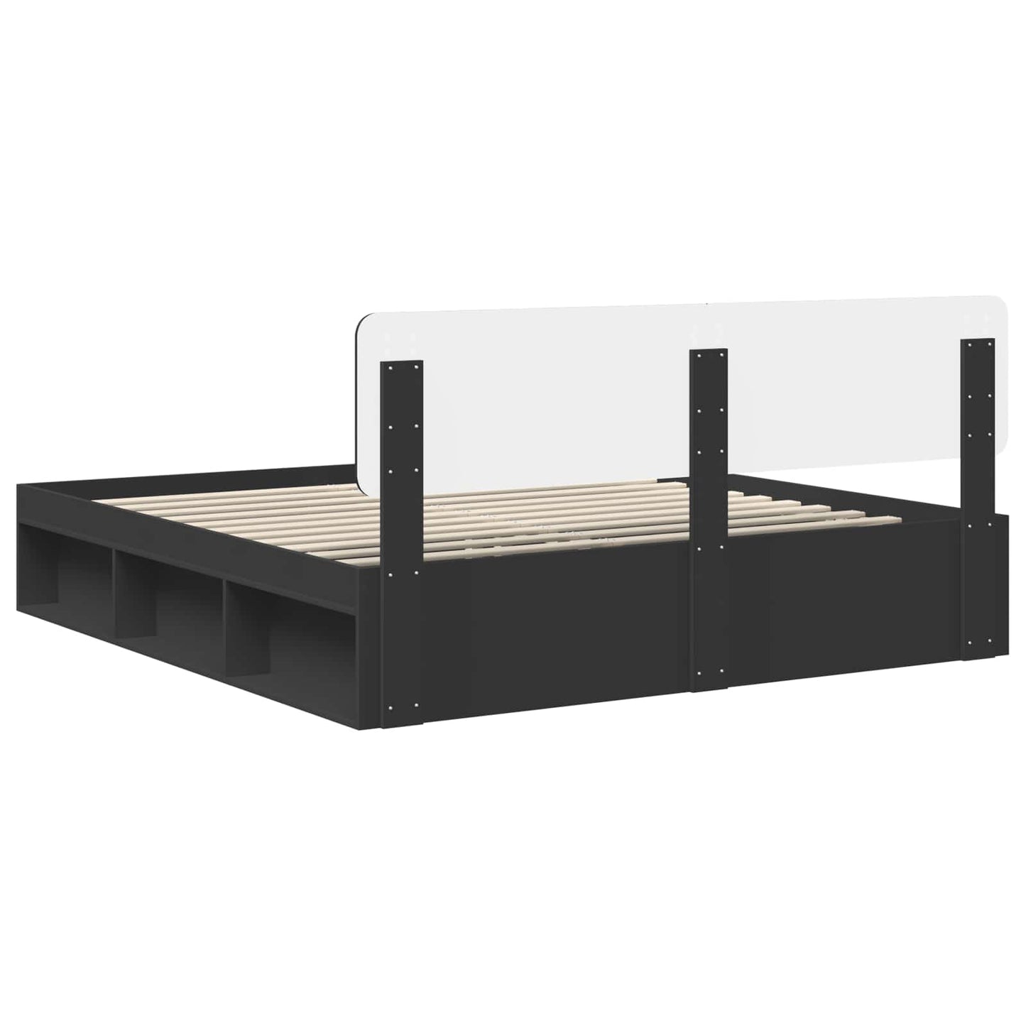 Bed Frame with Headboard Black 200 x 200 cm Solid Pine Wood