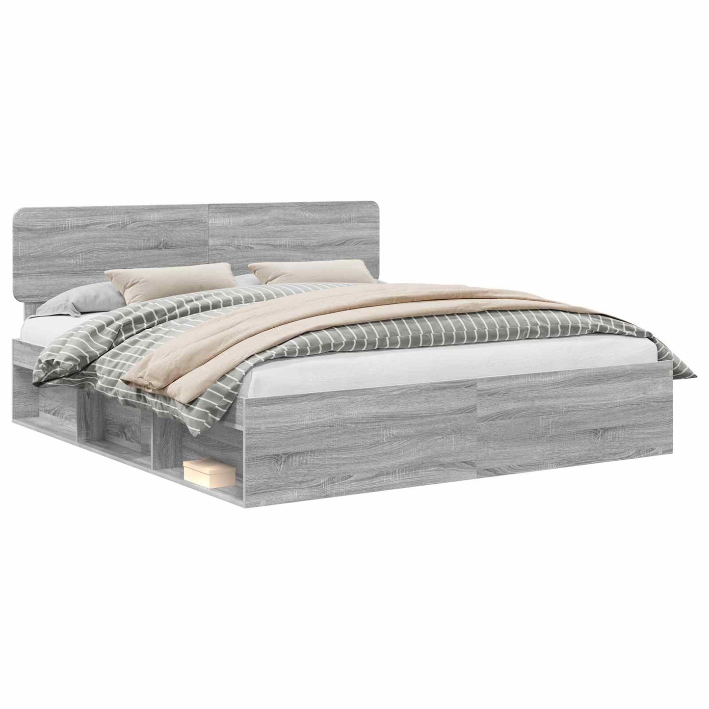 Bed Frame Grey Sonoma 200 x 200 cm Solid Pine Wood