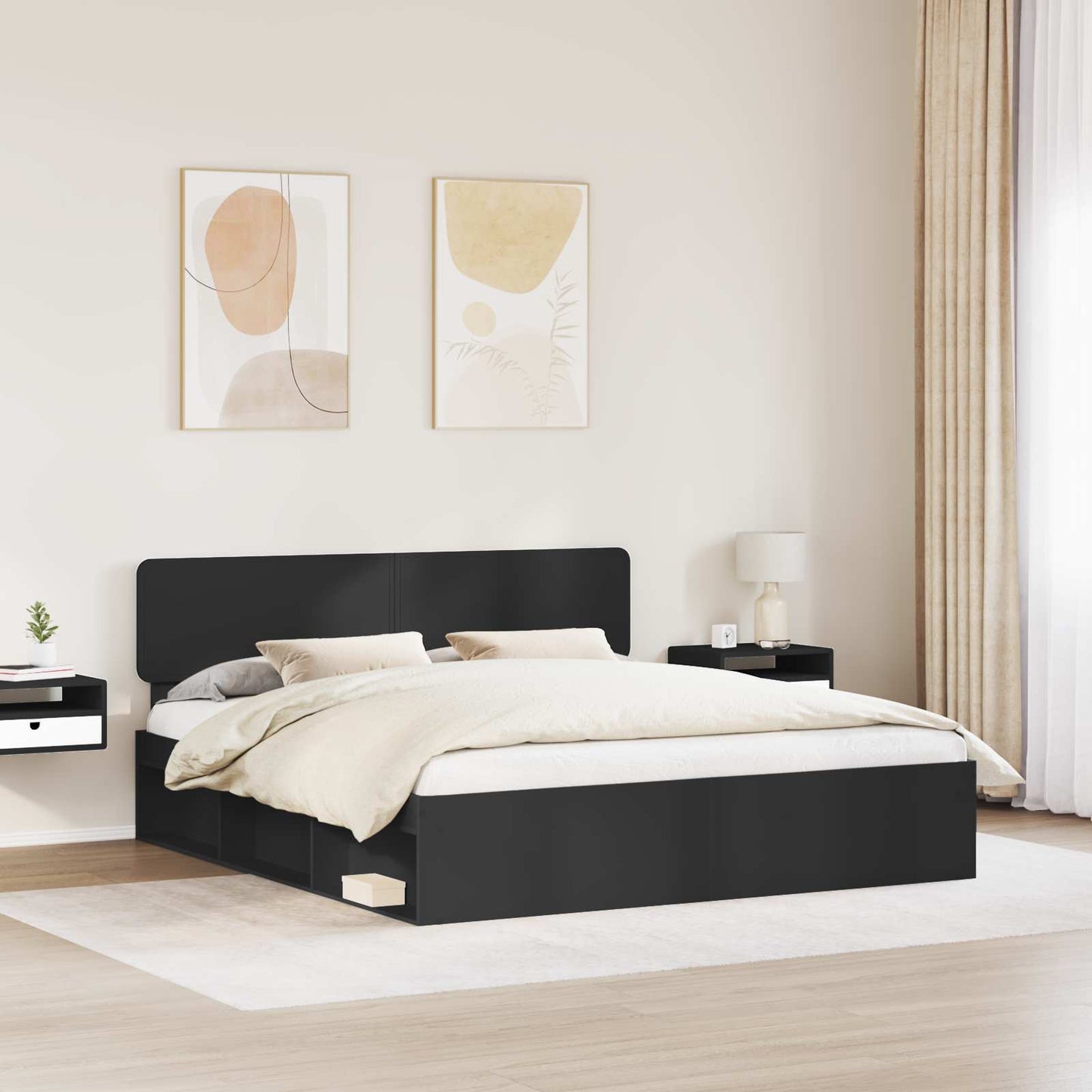 Bed Frame with Headboard Black 180 x 200 cm Solid Pine Wood