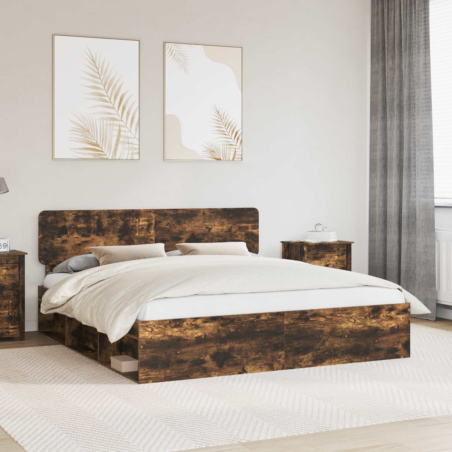 Bed Frame Smoked Oak 180 x 200 cm Solid Pine Wood