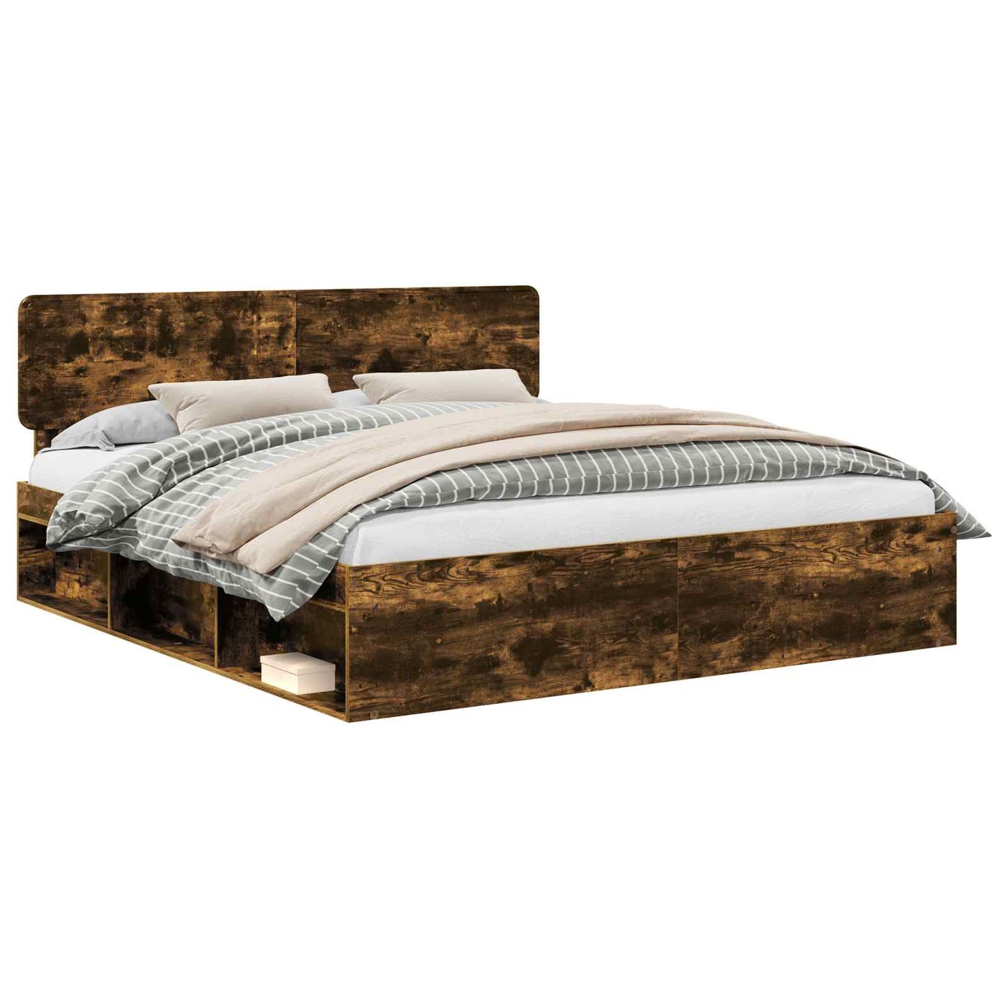 Bed Frame Smoked Oak 180 x 200 cm Solid Pine Wood