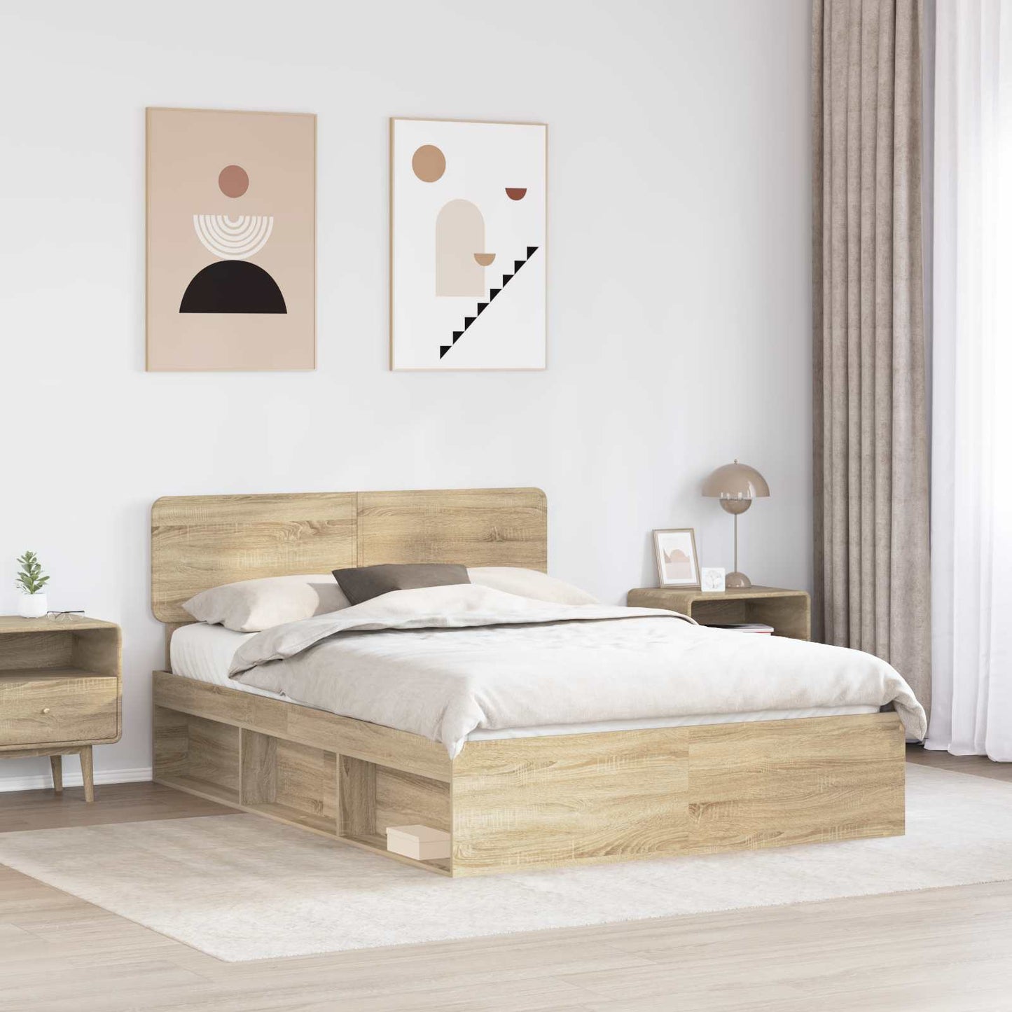 Bed Frame Sonoma Oak 150 x 200 cm Solid Pine Wood