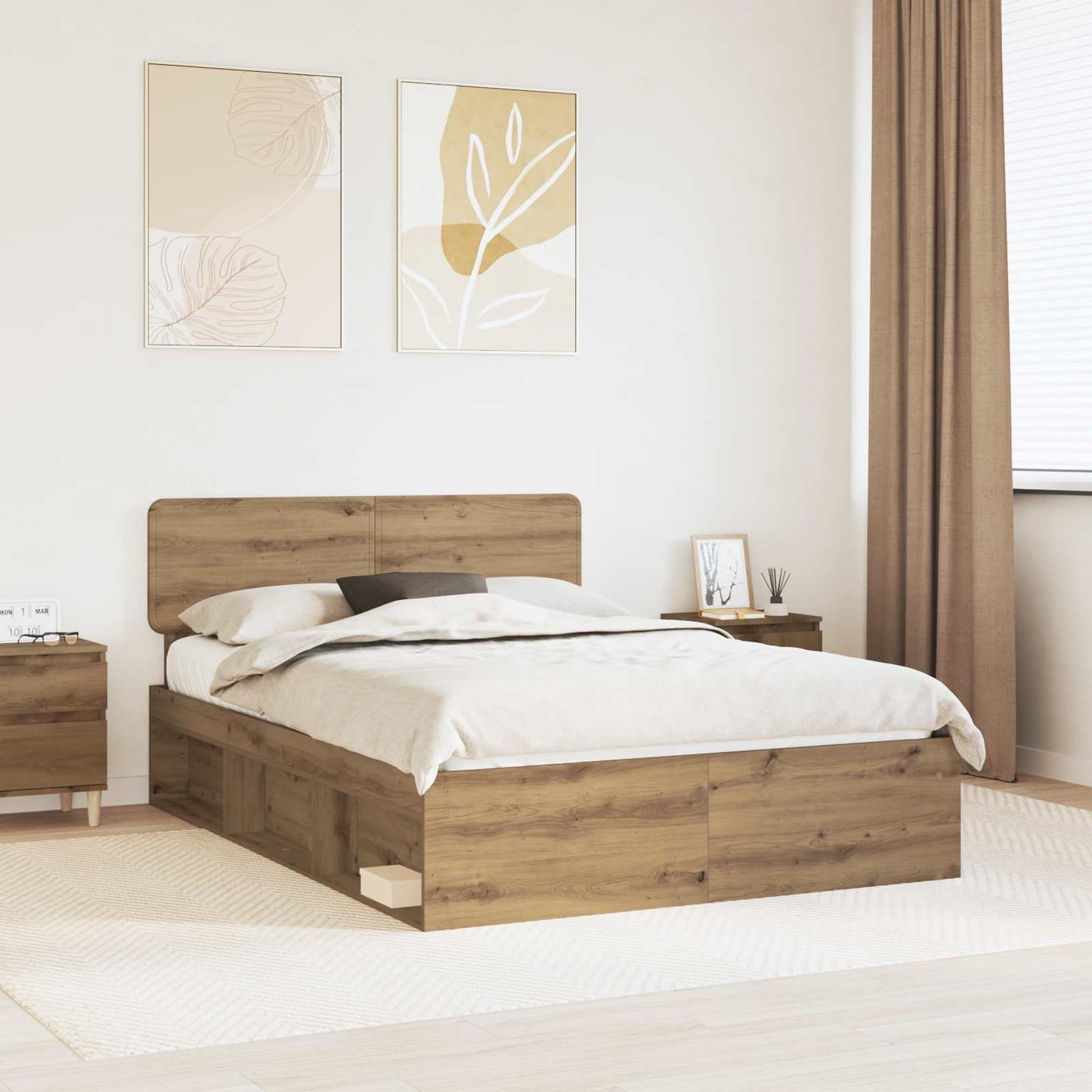 Bed Frame Artisian Oak 150 x 200 cm Solid Pine Wood